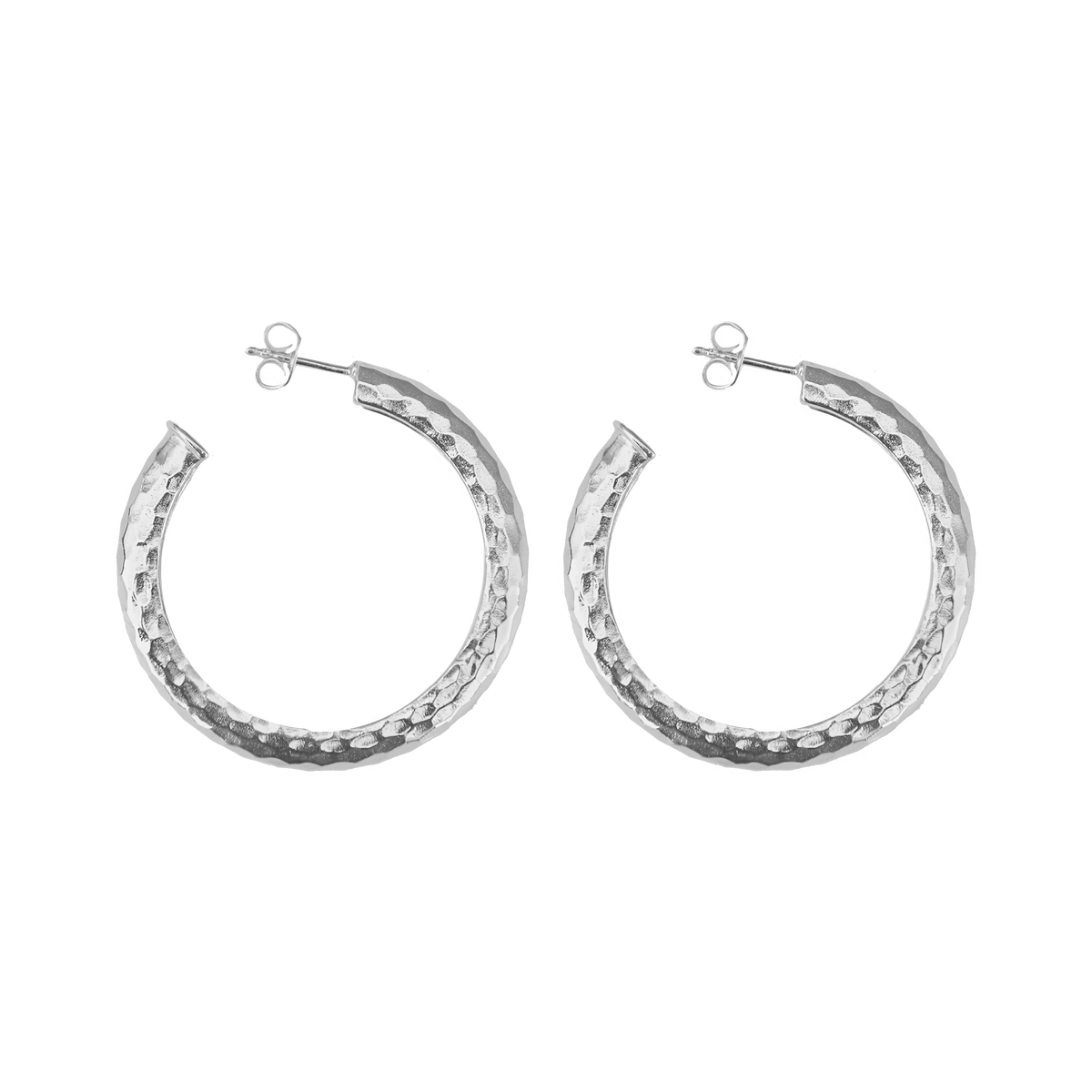 Silver LOLA HOOPS Classic HAMMERED Earrings Jewellery Mountain Moon ...